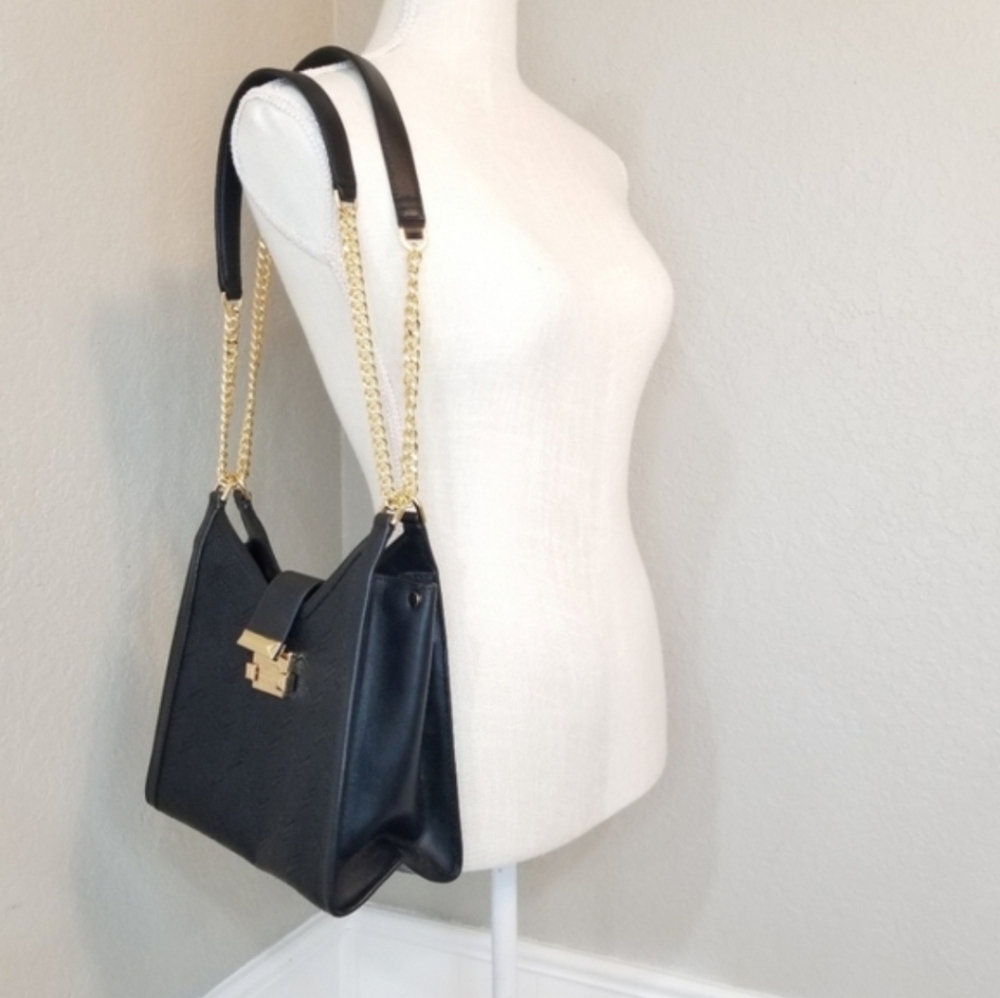 Michael Kors Black Embossed Shoulder Bag with Gold Chain - Picture 13 of 15